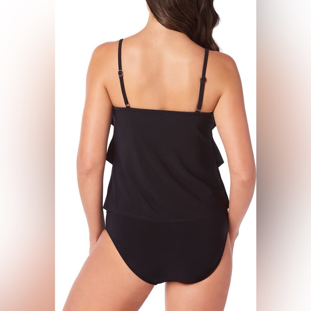 Magicsuit Tiered Ruffled Angled Tankini Swim Top Black Stretch Compression sz 12 - Picture 5 of 10